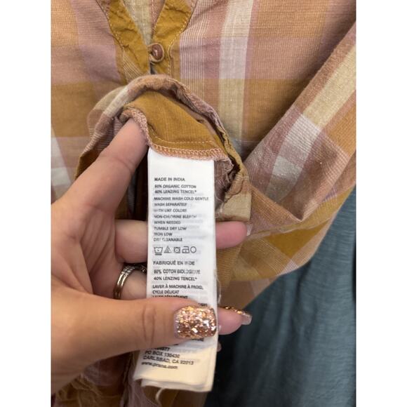 Prana Women's Pink Long Sleeve Elena Popover Plaid Top Size XL - Picture 5 of 6